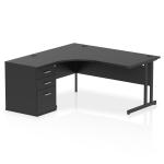 Impulse 1600mm Left Crescent Office Desk Black Top Black Cantilever Leg Workstation 600 Deep Desk High Pedestal I005326