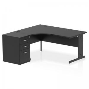 Impulse 1600mm Left Crescent Office Desk Black Top Black Cable Managed