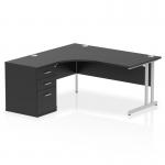 Impulse 1600mm Left Crescent Office Desk Black Top Silver Cantilever Leg Workstation 600 Deep Desk High Pedestal I005329