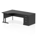 Impulse 1600mm Left Crescent Office Desk Black Top Black Cantilever Leg Workstation 800 Deep Desk High Pedestal I005333