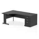 Impulse 1600mm Left Crescent Office Desk Black Top Black Cable Managed Leg Workstation 800 Deep Desk High Pedestal I005334