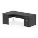 Impulse 1600mm Left Crescent Office Desk Black Top Panel End Leg Workstation 800 Deep Desk High Pedestal I005335