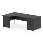 Impulse 1600mm Left Crescent Office Desk Black Top Panel End Leg Workstation 800 Deep Desk High Pedestal I005335