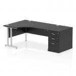 Impulse 1600mm Left Crescent Office Desk Black Top Silver Cantilever Leg Workstation 800 Deep Desk High Pedestal I005336