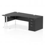 Impulse 1600mm Left Crescent Office Desk Black Top White Cantilever Leg Workstation 800 Deep Desk High Pedestal I005338