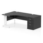 Impulse 1600mm Left Crescent Office Desk Black Top White Cable Managed Leg Workstation 800 Deep Desk High Pedestal I005339