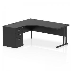 Impulse 1800mm Left Crescent Office Desk Black Top Black Cantilever