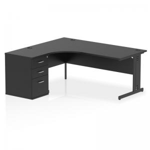 Impulse 1800mm Left Crescent Office Desk Black Top Black Cable Managed
