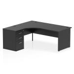 Impulse 1800mm Left Crescent Office Desk Black Top Panel End Leg Workstation 600 Deep Desk High Pedestal I005342