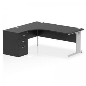 Impulse 1800mm Left Crescent Office Desk Black Top Silver Cable