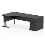 Impulse 1800mm Left Crescent Office Desk Black Top Black Cantilever Leg Workstation 800 Deep Desk High Pedestal I005347