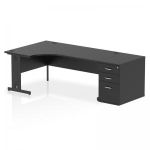 Impulse 1800mm Left Crescent Office Desk Black Top Black Cable Managed