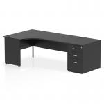 Impulse 1800mm Left Crescent Office Desk Black Top Panel End Leg Workstation 800 Deep Desk High Pedestal I005349