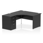 Impulse 1400mm Left Crescent Office Desk Black Top Panel End Leg Workstation 600 Deep Desk High Pedestal I005354