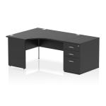 Impulse 1400mm Left Crescent Office Desk Black Top Panel End Leg Workstation 800 Deep Desk High Pedestal I005355