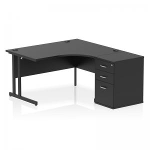 Impulse 1400mm Right Crescent Office Desk Black Top Black Cantilever