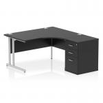 Impulse 1400mm Right Crescent Office Desk Black Top Silver Cantilever Leg Workstation 600 Deep Desk High Pedestal I005362