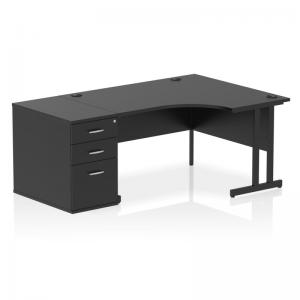 Impulse 1400mm Right Crescent Office Desk Black Top Black Cantilever