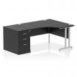 Impulse 1400mm Right Crescent Office Desk Black Top Silver Cantilever Leg Workstation 800 Deep Desk High Pedestal I005366