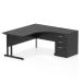 Impulse 1600mm Right Crescent Office Desk Black Top Black Cantilever Leg Workstation 600 Deep Desk High Pedestal I005368