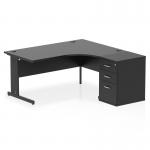 Impulse 1600mm Right Crescent Office Desk Black Top Black Cable Managed Leg Workstation 600 Deep Desk High Pedestal I005369