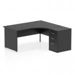 Impulse 1600mm Right Crescent Office Desk Black Top Panel End Leg Workstation 600 Deep Desk High Pedestal I005370