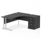 Impulse 1600mm Right Crescent Office Desk Black Top Silver Cantilever Leg Workstation 600 Deep Desk High Pedestal I005371