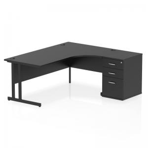 Impulse 1800mm Right Crescent Office Desk Black Top Black Cantilever