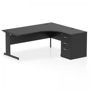 Impulse 1800mm Right Crescent Office Desk Black Top Black Cable