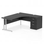 Impulse 1800mm Right Crescent Office Desk Black Top Silver Cantilever Leg Workstation 600 Deep Desk High Pedestal I005385