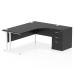 Impulse 1800mm Right Crescent Office Desk Black Top White Cantilever Leg Workstation 600 Deep Desk High Pedestal I005387