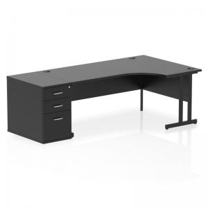 Impulse 1800mm Right Crescent Office Desk Black Top Black Cantilever