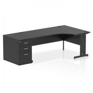 Impulse 1800mm Right Crescent Office Desk Black Top Black Cable