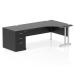 Impulse 1800mm Right Crescent Office Desk Black Top Silver Cantilever Leg Workstation 800 Deep Desk High Pedestal I005392