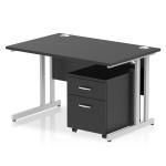 Impulse 1200 x 800mm Straight Office Desk Black Top Silver Cantilever Leg Workstation 2 Drawer Mobile Pedestal I005402