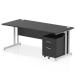 Impulse 1800 x 800mm Straight Office Desk Black Top Silver Cantilever Leg Workstation 2 Drawer Mobile Pedestal I005408