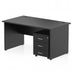This photo shows a sleek and modern Dynamic Pedestal Desk Impulse in a size of 1400 x 800mm. The black top panel and end leg give it a professional look, while the 3 drawer mobile pedestal adds functionality. This workstation is perfect for any office setting.