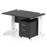 Impulse 1200 x 800mm Straight Office Desk Black Top White Cable Managed Leg Workstation 2 Drawer Mobile Pedestal I005434