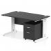The Dynamic Pedestal Desk Impulse features a sleek black top with a white cable managed leg. It also includes a 2-drawer mobile pedestal for extra storage. The desk is 1400 x 800mm and perfect for any modern office space.