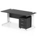 Impulse 1600 x 800mm Straight Office Desk Black Top White Cable Managed Leg Workstation 3 Drawer Mobile Pedestal I005439