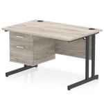 Impulse 1200 x 800mm Straight Office Desk Grey Oak Top Black Cantilever Leg Workstation 1 x 2 Drawer Fixed Pedestal I005447