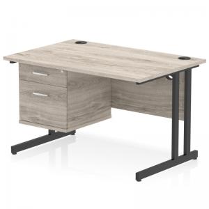 Impulse 1200 x 800mm Straight Office Desk Grey Oak Top Black