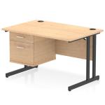 Impulse 1200 x 800mm Straight Office Desk Maple Top Black Cantilever Leg Workstation 1 x 2 Drawer Fixed Pedestal I005449