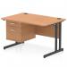 This image shows a sleek and modern Dynamic Pedestal Desk in the Impulse design. It has a 1200 x 800mm straight oak top and stylish black cantilever legs. The workstation also includes a fixed 2 drawer pedestal.