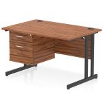 Impulse 1200 x 800mm Straight Office Desk Walnut Top Black Cantilever Leg Workstation 1 x 2 Drawer Fixed Pedestal I005452