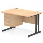 The Dynamic Pedestal Desk Impulse features a sleek Maple top and a sturdy black cantilever leg. It also comes with a convenient 3 drawer fixed pedestal for extra storage. This 1200 x 800mm straight office desk is perfect for any modern workstation.