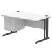 Impulse 1400 x 800mm Straight Office Desk White Top Black Cantilever Leg Workstation 1 x 2 Drawer Fixed Pedestal I005469