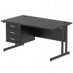 The Dynamic Pedestal Desk Impulse is a sleek and modern office desk measuring 1400 x 800mm. It features a black top and black cantilever legs, creating a stylish and professional workspace. A 3 drawer fixed pedestal provides ample storage space for all your office essentials.