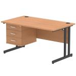 Impulse 1400 x 800mm Straight Office Desk Oak Top Black Cantilever Leg Workstation 1 x 3 Drawer Fixed Pedestal I005477