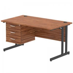 Impulse 1400 x 800mm Straight Office Desk Walnut Top Black Cantilever